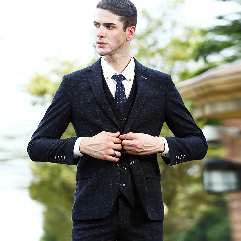 2020 Spring Male Black Three Pieces Suits Set Groom Wedding Dress Fashion Suits Mens Plus Size Commercial Business Blazer S-5XL - Image 3