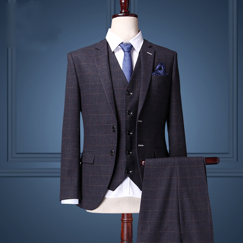 2020 Spring Male Black Three Pieces Suits Set Groom Wedding Dress Fashion Suits Mens Plus Size Commercial Business Blazer S-5XL