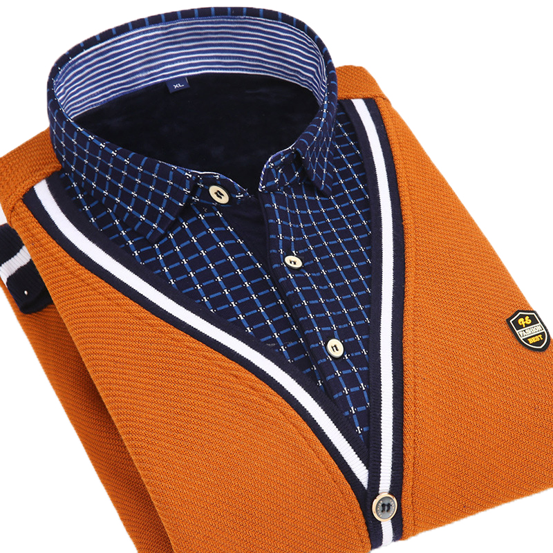 Men New Winter Flannel Dress Shirt Long Sleeve Casual Shirts False 2 Pieces ZIYU Brand Camisa Masculina Mens Clothing XYX051