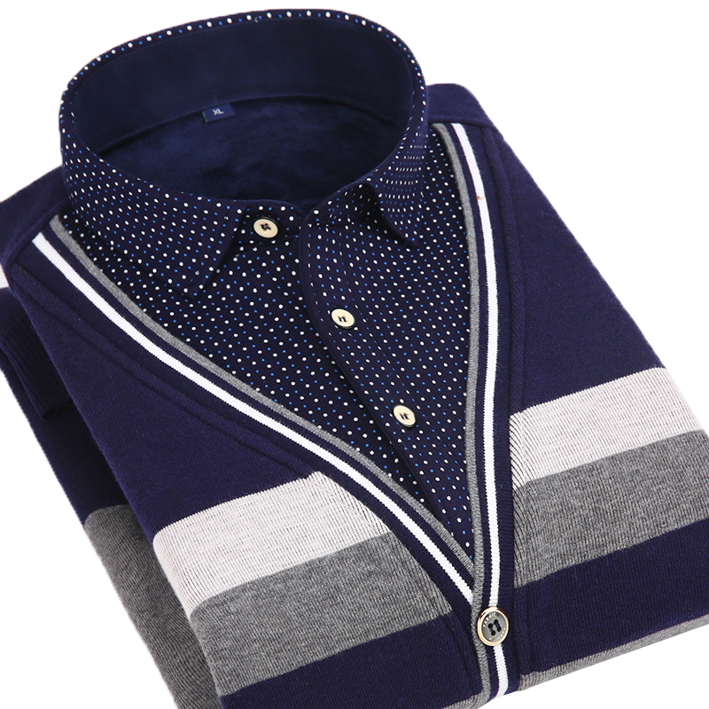 Men New Winter Flannel Dress Shirt Long Sleeve Casual Shirts False 2 Pieces ZIYU Brand Camisa Masculina Mens Clothing XYX051 - Image 3