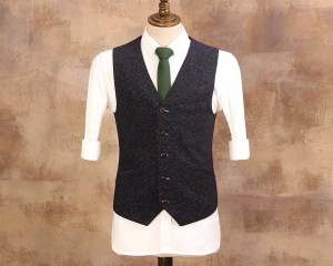 Fashion Vintage Blue Suit Vests Men's Thick Wedding Dress Vest Man Single Breasted Slim Vest