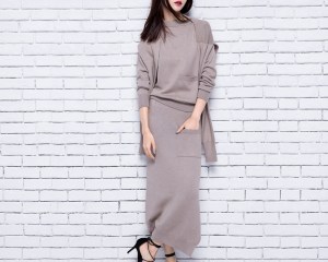 adohon 2020 womens winter Women's Sets Cashmere sweaters and auntmun women dresses knitted High Quality Warm Female thickening