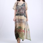 LZJN short sleeve summer vestidos 2020 women long beach dresses fake 2 pieces landscape maxi dress vintage robe longue femme ete