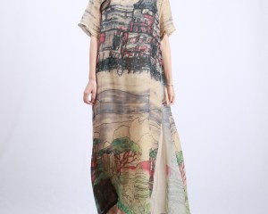 LZJN short sleeve summer vestidos 2020 women long beach dresses fake 2 pieces landscape maxi dress vintage robe longue femme ete