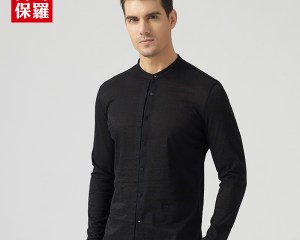 2020 new style mens collarless shirts black fashion mens long sleeve dress shirts slim fit high quality