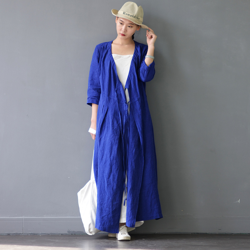 SCUWLINEN Vestidos 2020 Spring Autumn Dresses Solid Vintage V-neck Three Quarter Long Linen Dress Women Casual Sexy Robe S303 - Image 6