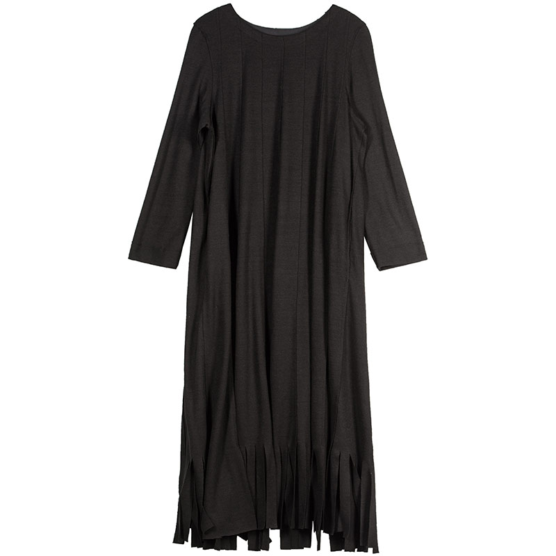 Outline Black Wool Dress Women Spring Plus Size Patchwork Black Dresses Casual Loose Full Sleeve Tassel Dark Red Dress L164Y002 - Image 5