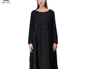 Outline Brand Casual Linen Dress Folk Style O-Neck Collar Vintage Women Linen Dress Short Sleeve Loose Woman Dress L151Y046