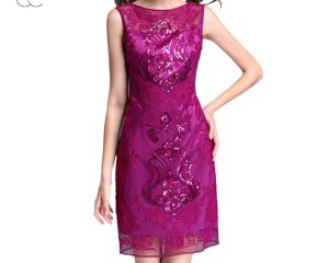 ElaCentelha Women Dress High-End Sleeveless Mesh Patchwork Sequined Party Dresses Ladies Slim Embroidery Work OL Dress