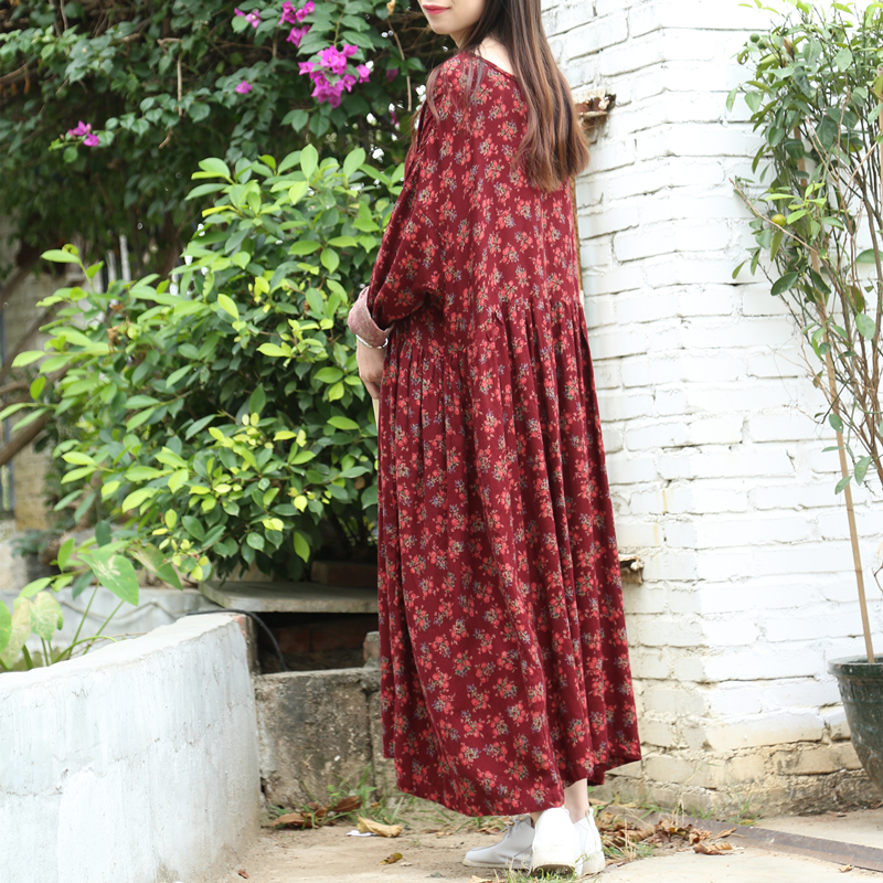 2020 Spring Fall Mori Girl Swing Dress Cotton Women Long Dresses Floral Gown Plus Size Vintage Robe Longues Boho Vestido Jurken - Image 6