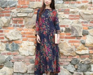 2020 Spring Fall Mori Girl Swing Dress Cotton Women Long Dresses Floral Gown Plus Size Vintage Robe Longues Boho Vestido Jurken