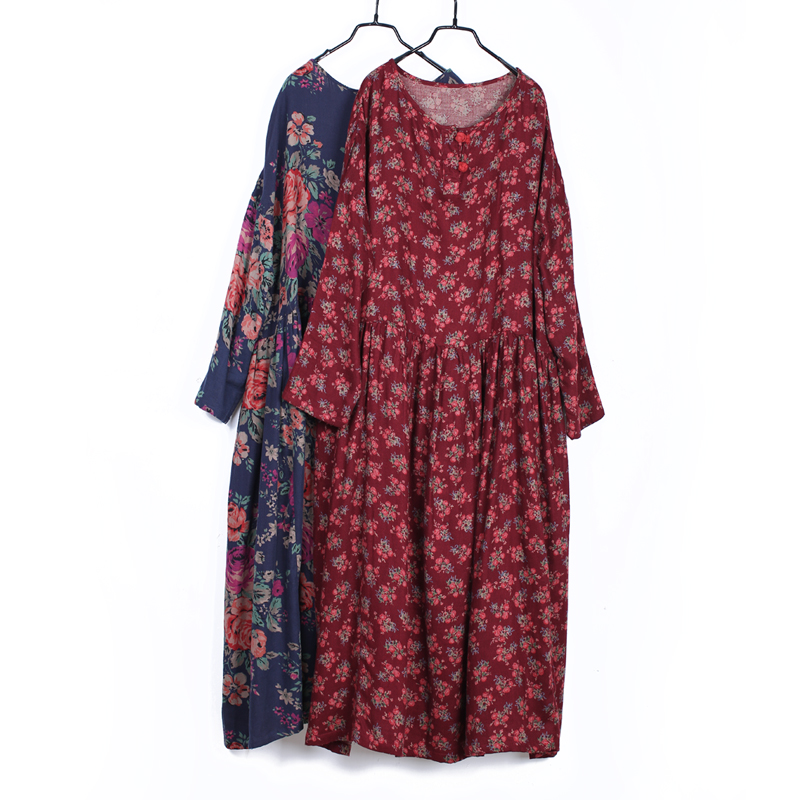 2020 Spring Fall Mori Girl Swing Dress Cotton Women Long Dresses Floral Gown Plus Size Vintage Robe Longues Boho Vestido Jurken - Image 7