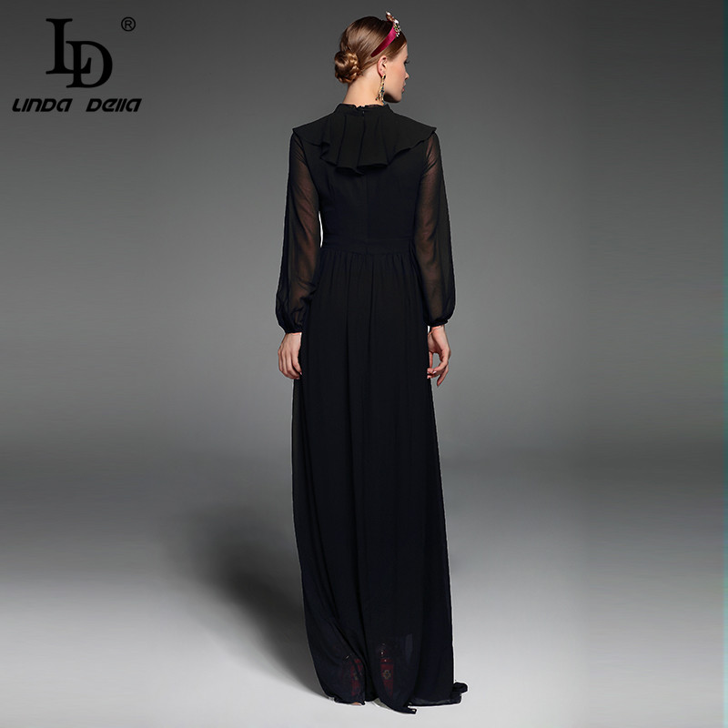 High Quality New 2020 Fashion Runway Designer Maxi Dress Women's Long Sleeve Floor Length Sexy Ruffles Long Dress - Image 4