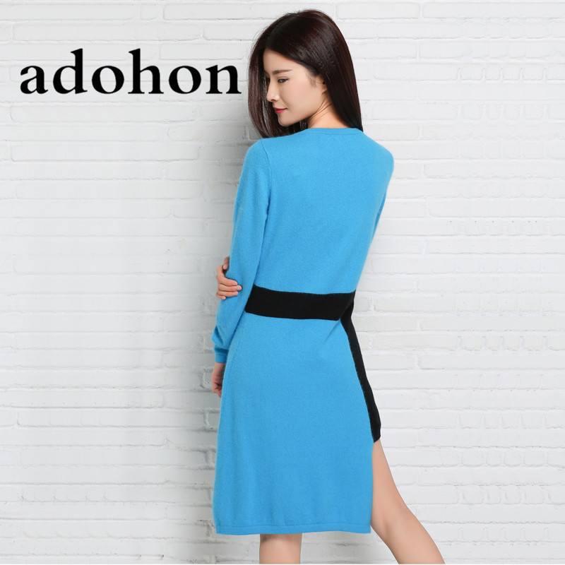 adohon 2020 womens winter Cashmere sweaters and auntmun women knitted Dresses High Quality Warm Female thickening Asymmetrical - Image 3