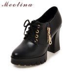 Meotina Shoes Women Platform Shoes High Heels Lace Up Wedge Heel Punk Zipper Women Shoes Autumn Chaussures Femme Black Size 43