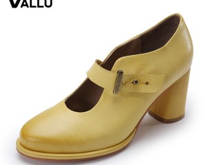 2020 VALLU Women Pumps Genuine Leather High Heel Shoes Genuine Leather Chunky Heels Buckle Handmade Vintage Style