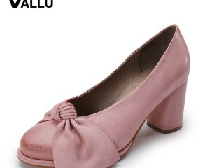 2020 Handmade Women Shoes High Heels Genuine Leather Women Pumps Butterfly Knot Chunky Heels Sheepskin Vintage Style