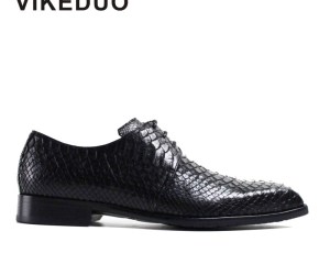 VIKEDUO Luxury Brand New Fashion Mens Derby Shoes Royal Genuine Snakeskin Italy Design Party Formal Shoe Luxury Black Footwear