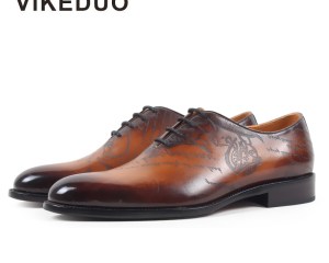 VIKEDUO Brand Newest Luxury Cow Leather Men's Oxford Brown Shoes Hand Painting Upscale Wedding Dress Shoe Footwear For Man Male