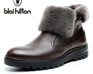 Blaibilton winter 100% Genuine Leather Cow Sheepskin Wool-One Patchwork Snow Boots Men Shoes Side Zip Warm Fur Mens Ankle Boot