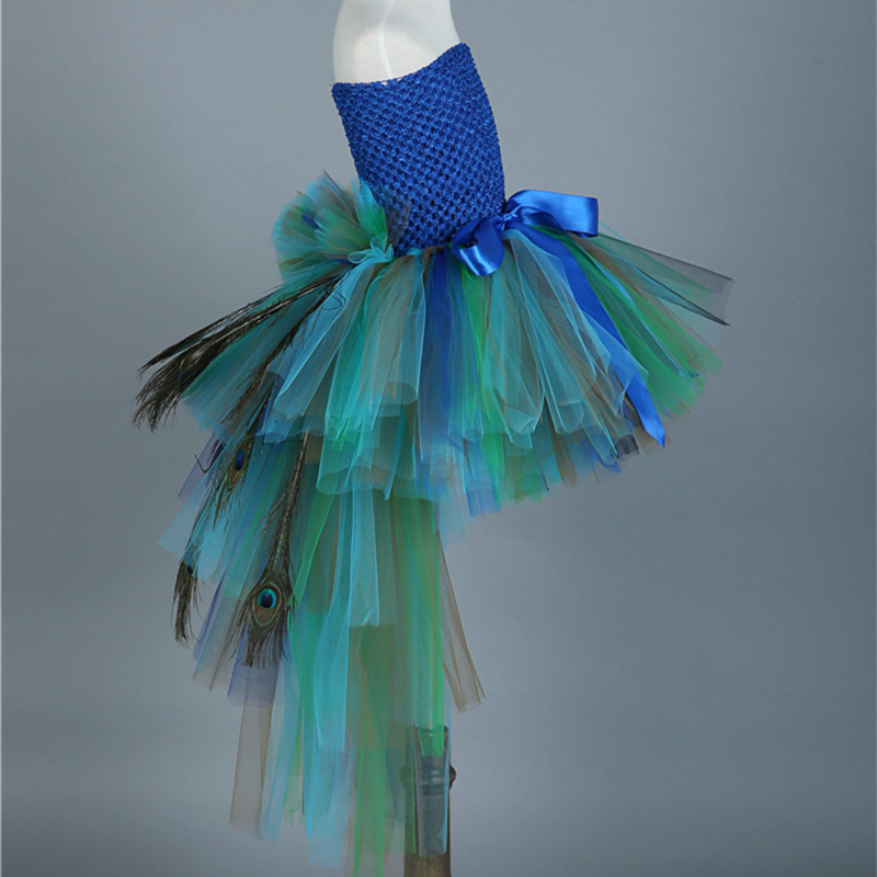 Pure Handmade Colorful Girls Peacock Tutu Dress Kids Party Tutus With Feather Girl Tulle Dresses Children Photography Clothing - Image 5