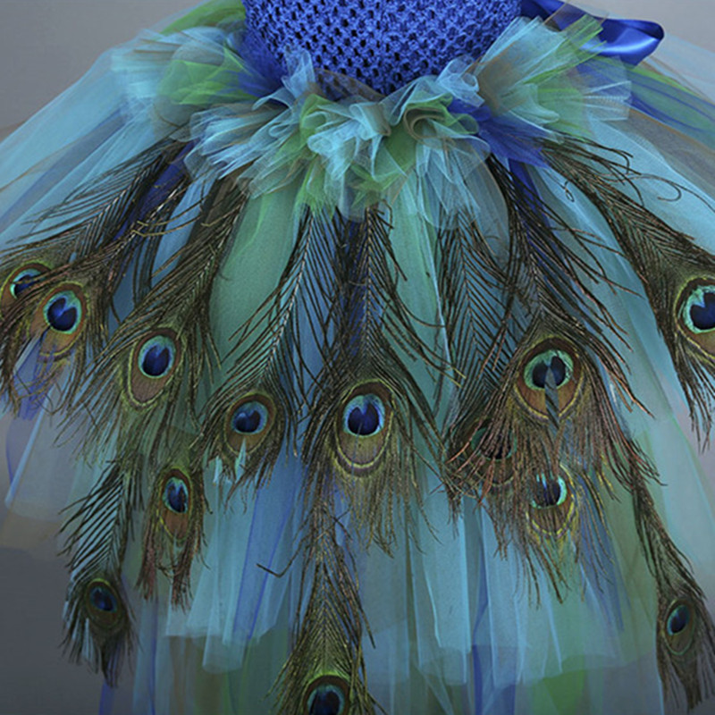 Pure Handmade Colorful Girls Peacock Tutu Dress Kids Party Tutus With Feather Girl Tulle Dresses Children Photography Clothing - Image 6