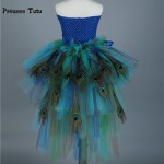 Pure Handmade Colorful Girls Peacock Tutu Dress Kids Party Tutus With Feather Girl Tulle Dresses Children Photography Clothing