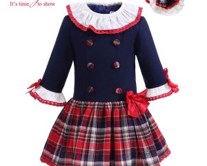 Pettiigrl Autumn Girls Dresses Navy And Grid England Style With Lace Collar And Headwear Boutique Costumes For Kids G-DMGD908-10