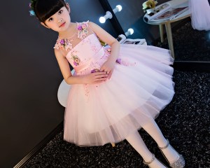 Girls Luxury Sleeveless Pink Lace Princess Dress 2020 New  Baby Girls Costume Party Dress Kids Clothes Cotton Children Age 3-15T