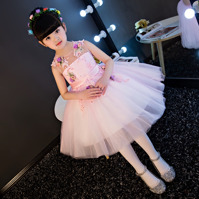 Girls Luxury Sleeveless Pink Lace Princess Dress 2020 New Baby Girls Costume Party Dress Kids Clothes Cotton Children Age 3-15T