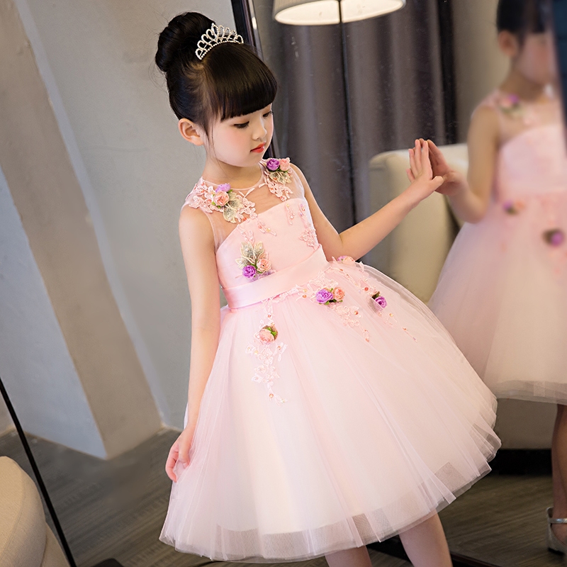 Girls Luxury Sleeveless Pink Lace Princess Dress 2020 New Baby Girls Costume Party Dress Kids Clothes Cotton Children Age 3-15T - Image 4