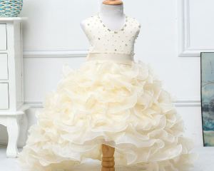 White Princess Children  Girl Dresses For Kid Girls Party Pageant Dress With Long Train For Little Girls Glitz