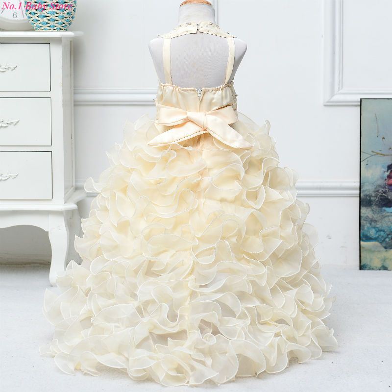 White Princess Children Girl Dresses For Kid Girls Party Pageant Dress With Long Train For Little Girls Glitz - Image 3