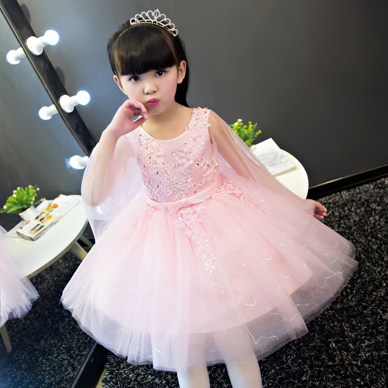 2020Korean Sweet New Kids Girls Embroidery Flower Petals Princess Dress Children Bridesmaid Elegant Dress Pageant Formal Party