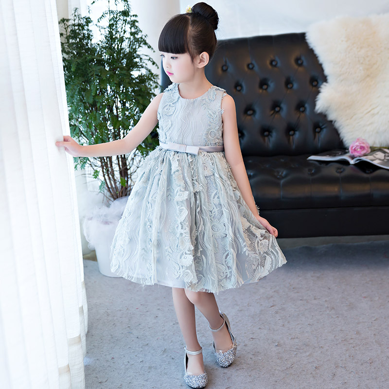 2020 New Luxury Elegant Hand-made Flowers Decoration Princess Lace Party Princess Dress Summer Sleeveless Korean Kid Girls Dress - Image 4