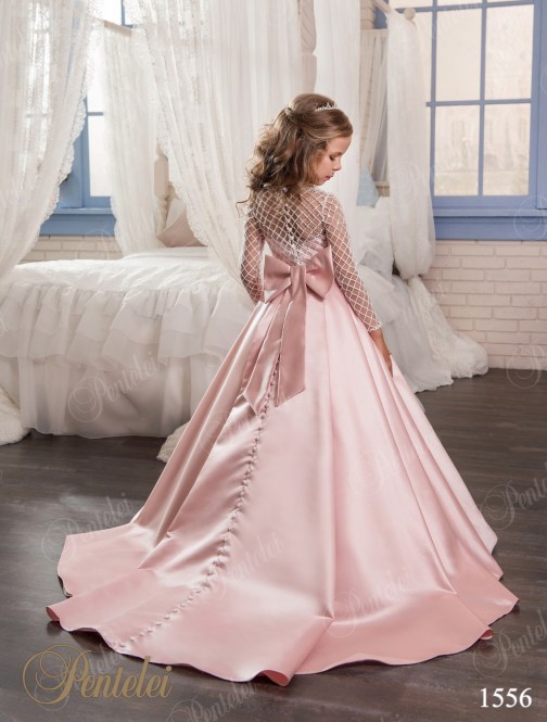 Christmas Fancy Flower Girl Dress Floor Length Button Draped Pink Long Sleeves Tulle Ball Gowns for Kids Glitz 0-12 Old 2020 New - Image 7
