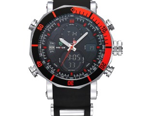 WEIDE Analog LCD Dual Time Date Day Display Chronograph Alarm Rubber Band Strap Backlight Men Sport Quartz Wrist Watch