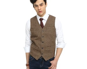 2020 Airtailors Brand Brown Tweed Vest Slim Mens Suit Vest Wedding Waistcoat Vintage Mens Dress Vest Sleeveless Suit Jacket Men