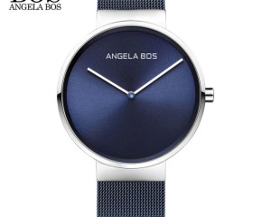 ANGELA BOS Ultra Thin Simple Nordic Design Watch Men Sapphire Weave Stainless Steel Waterproof Mens Watches Top Brand Luxury