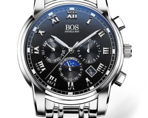 ANGELA BOS Date Week Month Sub Dial Work Waterproof Luminous Steel Mens Watches Top Brand Luxury Men's Watches Quartz Wristwatch