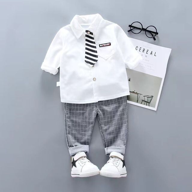 Children Kids Gentleman Clothing Suit Birthday Wedding Party Elegant Set Baby Boy Casual Wear Striped Shirt Vest Pants Costume - Image 4