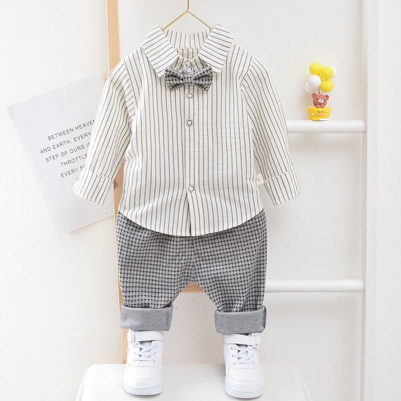 Children Kids Gentleman Clothing Suit Birthday Wedding Party Elegant Set Baby Boy Casual Wear Striped Shirt Vest Pants Costume - Image 6