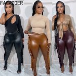 FAGADOER Casual Women PU Leather Pants Sexy Tassel Skinny Solid Color Streetwear Spring High Waist Bodycon Trousers Bottoms 2023