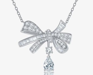 Follow Cloud 5*7MM 1CT D Color VVS1 Fancy Bowknot Created Moissanite Pendent Necklace for Women 925 Sterling Silver Jewelry Gift