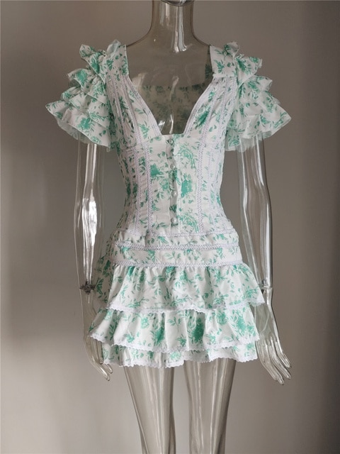 High Quality 2022 Ruffle Light Blue Women Mini Dress - Image 4