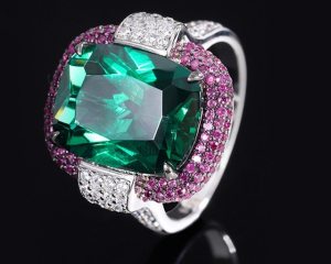 KQDANCE 925 Sterling Silver Cushion Cut 14Ct High Carbon Diamond Lab Ruby Emerald Rings with Large Green Red Stone Women Jewelry