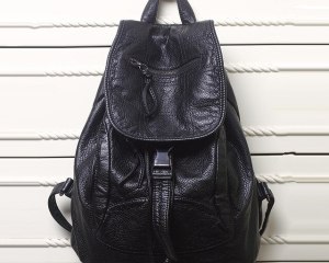 MJ Soft Leather Women Backpack Large Travel Bag PU Leather Female Daypack Black Backpack School Bag for Teenage Girls