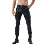 Men Latex Leather Pants Low Waist Faux Leather Shiny Pants Fashion Tight Trousers for Club Stage Show Rock Band Performance