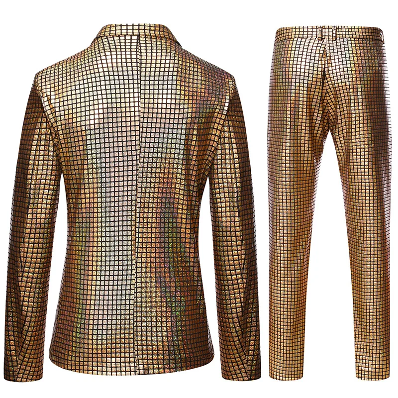 Mens Stage Prom Suits Shiny Rainbow Plaid Sequin Jacket Pants Men Dance Festival Christmas Halloween Party Costume Homme - Image 4