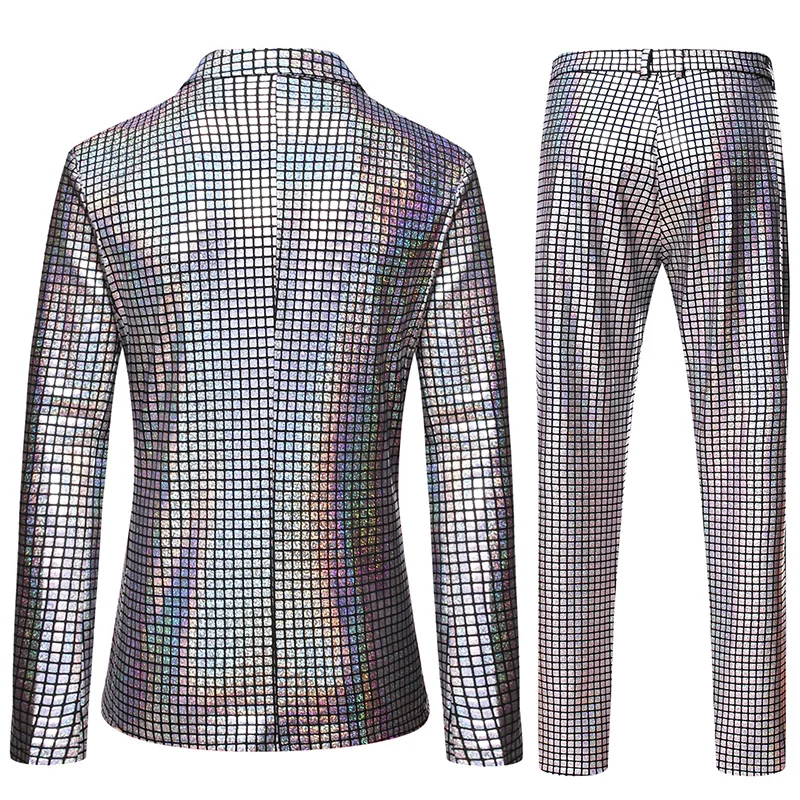 Mens Stage Prom Suits Shiny Rainbow Plaid Sequin Jacket Pants Men Dance Festival Christmas Halloween Party Costume Homme - Image 5